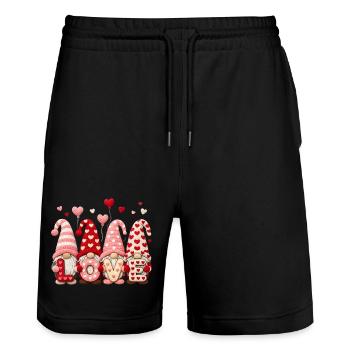 Love Valentinstag Wichtel Herz Motiv - Stanley/Stella Unisex Bio Joggingshorts Trainer  - Schwarz - Vorne - Nik (191cm) & Marisol (170cm)