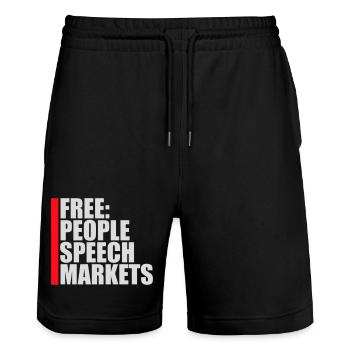 Free Speech Markets People Libertär Freiheit Logo - Stanley/Stella Unisex Bio Joggingshorts Trainer  - Schwarz - Vorne - Nik (191cm) & Marisol (170cm)