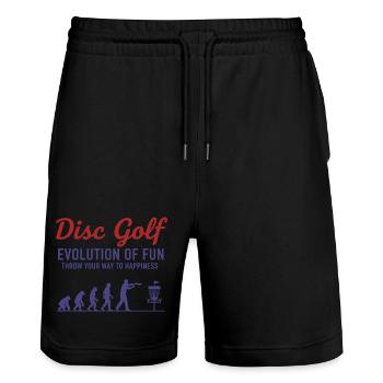 Disc Golf Evolution Of Fun Wirf Dich Zu - Stanley/Stella Unisex Bio Joggingshorts Trainer  - Schwarz - Vorne - Nik (191cm) & Marisol (170cm)
