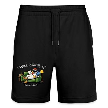 I will hendl it. Owa ned heit. – Dialekt Spruch - Stanley/Stella Unisex Bio Joggingshorts Trainer  - Schwarz - Vorne - Nik (191cm) & Marisol (170cm)