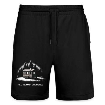 Toutes les pièces déverrouillées | Tiny House - Short de jogging bio TRAINER Stanley/Stella unisexe - noir - Devant - Nik (191cm) & Marisol (170cm)