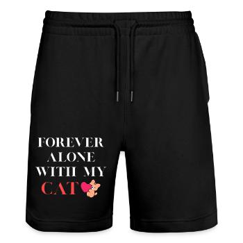 Für immer allein mit meiner Katze - Stanley/Stella Unisex Bio Joggingshorts Trainer  - Schwarz - Vorne - Nik (191cm) & Marisol (170cm)