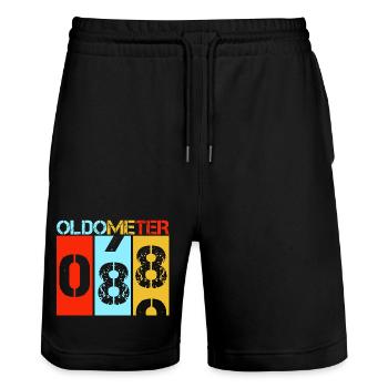 Oldometer 88 Lustiger 88. Geburtstag Retro - Stanley/Stella Unisex Bio Joggingshorts Trainer  - Schwarz - Vorne - Nik (191cm) & Marisol (170cm)
