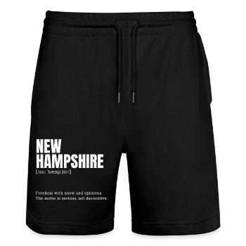 New Hampshire Snow Text - Stanley/Stella Trainer Unisex Organic Jogging Shorts - black - Front - Nik (191cm) & Marisol (170cm)