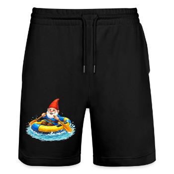 Garden gnome in rubber dinghy on summer adventure - Stanley/Stella Trainer Unisex Organic Jogging Shorts - black - Front - Nik (191cm) & Marisol (170cm)