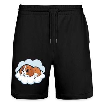 Chiot Cavalier King Charles rêveur sur un nuage - Short de jogging bio TRAINER Stanley/Stella unisexe - noir - Devant - Nik (191cm) & Marisol (170cm)