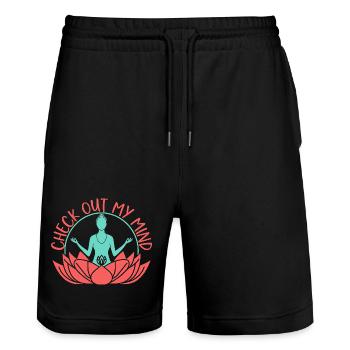 Yoga Check Out My Mind Funny Yoga - Stanley/Stella Unisex Bio Joggingshorts Trainer  - Schwarz - Vorne - Nik (191cm) & Marisol (170cm)