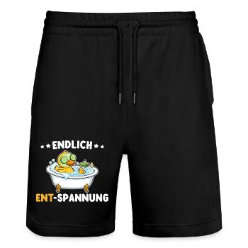 Wellness Duck Finally Relaxation Wordplay - Stanley/Stella Trainer Unisex Organic Jogging Shorts - black - Front - Nik (191cm) & Marisol (170cm)