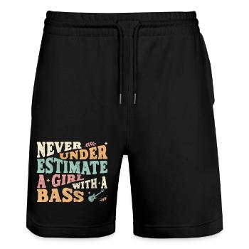 Ne sous-estime jamais une fille avec une basse - Short de jogging bio TRAINER Stanley/Stella unisexe - noir - Devant - Nik (191cm) & Marisol (170cm)
