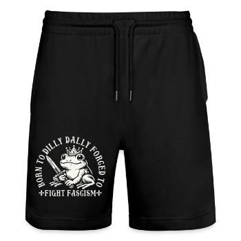 Funny Antifa Frog Design Born To Dilly Dally - Stanley/Stella Trainer Unisex Organic Jogging Shorts - black - Front - Nik (191cm) & Marisol (170cm)