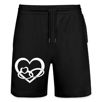 White Heart & Wedding Rings - Love & Fun - Stanley/Stella Trainer Unisex Organic Jogging Shorts - black - Front - Nik (191cm) & Marisol (170cm)