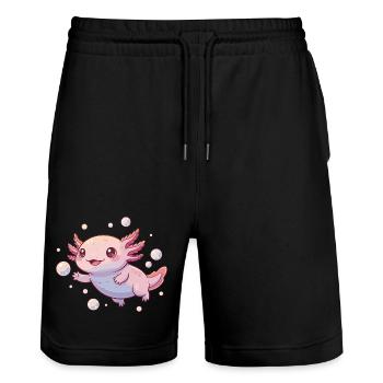 Cuddly Bubble Axolotl Cartoon - Stanley/Stella Trainer Unisex Organic Jogging Shorts - black - Front - Nik (191cm) & Marisol (170cm)