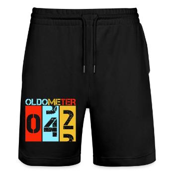 Oldometer 42 Retro Vintage 42nd Birthday Design - Stanley/Stella Trainer Unisex Organic Jogging Shorts - black - Front - Nik (191cm) & Marisol (170cm)