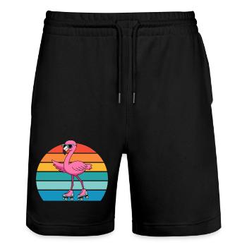 Flamant rose rétro exotique avec lunettes de soleil - Short de jogging bio TRAINER Stanley/Stella unisexe - noir - Devant - Nik (191cm) & Marisol (170cm)