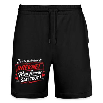 Je n’ai pas besoin d’internet mon amour - Short de jogging bio TRAINER Stanley/Stella unisexe - noir - Devant - Nik (191cm) & Marisol (170cm)