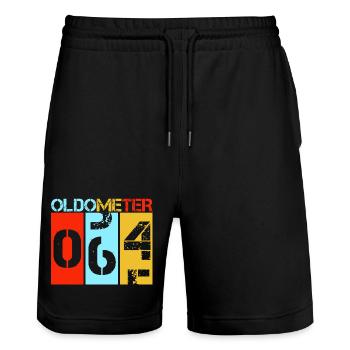 Oldometer 64 Vierundsechzigster Geburtstag - Stanley/Stella Unisex Bio Joggingshorts Trainer  - Schwarz - Vorne - Nik (191cm) & Marisol (170cm)