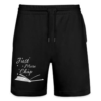 Einfach noch ein Buchbuch-T-Shirt - Stanley/Stella Unisex Bio Joggingshorts Trainer  - Schwarz - Vorne - Nik (191cm) & Marisol (170cm)