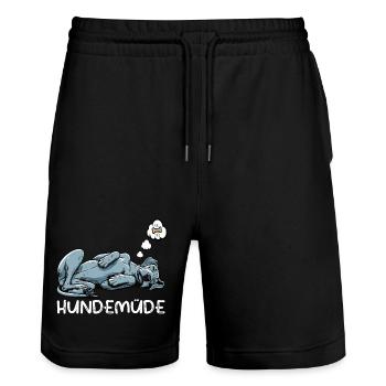 Hundemüde Deutsche Dogge Doggen Doggenbesitzer  - Stanley/Stella Unisex Bio Joggingshorts Trainer  - Schwarz - Vorne - Nik (191cm) & Marisol (170cm)