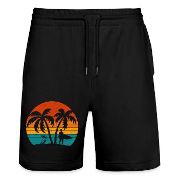 Surfing Retro Surfer Sunset  - Stanley/Stella Trainer Unisex Organic Jogging Shorts - black - Front - Nik (191cm) & Marisol (170cm)