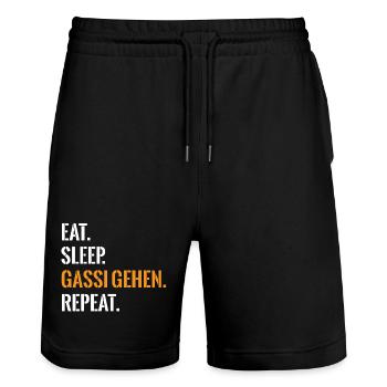 Hundefans Essen Schlafen Gassi Gehen Repeat - Stanley/Stella Unisex Bio Joggingshorts Trainer  - Schwarz - Vorne - Nik (191cm) & Marisol (170cm)