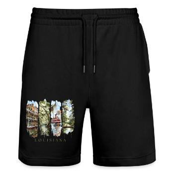 Louisiana Vacation Travel – Bayou & New Orleans - Stanley/Stella Trainer Unisex Organic Jogging Shorts - black - Front - Nik (191cm) & Marisol (170cm)