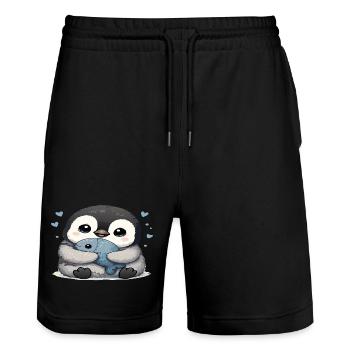 Kuschelpinguin mit Fisch - Stanley/Stella Unisex Bio Joggingshorts Trainer  - Schwarz - Vorne - Nik (191cm) & Marisol (170cm)
