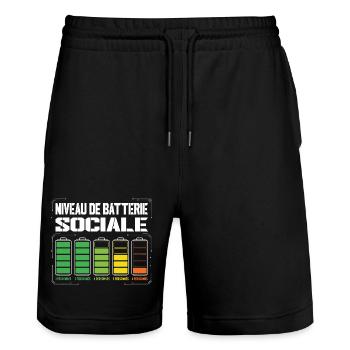 Niveau De Batterie Sociale Humour Introverti - Short de jogging bio TRAINER Stanley/Stella unisexe - noir - Devant - Nik (191cm) & Marisol (170cm)