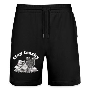 Stay Trashy Raccoon Opossum Skunk - Stanley/Stella Trainer Unisex Organic Jogging Shorts - black - Front - Nik (191cm) & Marisol (170cm)