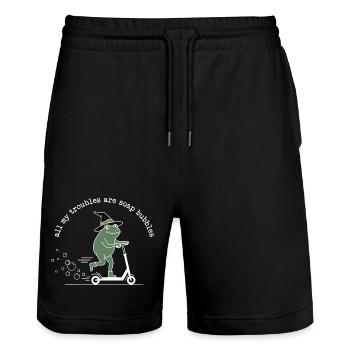 All My Troubles Are Soap Bubbles - Stanley/Stella Unisex Bio Joggingshorts Trainer  - Schwarz - Vorne - Nik (191cm) & Marisol (170cm)