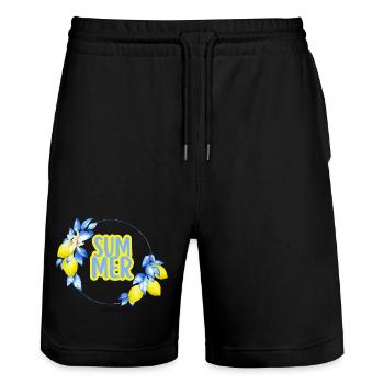 Summer Lemons Circle - Stanley/Stella Trainer Unisex Organic Jogging Shorts - black - Front - Nik (191cm) & Marisol (170cm)