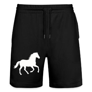 Silhouette d’un cheval sauvage - Short de jogging bio TRAINER Stanley/Stella unisexe - noir - Devant - Nik (191cm) & Marisol (170cm)