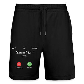 Spielabend-Call-Bildschirm - Stanley/Stella Unisex Bio Joggingshorts Trainer  - Schwarz - Vorne - Nik (191cm) & Marisol (170cm)