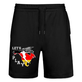 North America Flag Soccer – Let's Play - Stanley/Stella Trainer Unisex Organic Jogging Shorts - black - Front - Nik (191cm) & Marisol (170cm)