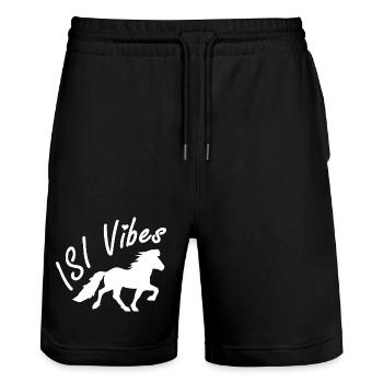 Magnifique cheval islandais en tölt – ISI Vibes - Short de jogging bio TRAINER Stanley/Stella unisexe - noir - Devant - Nik (191cm) & Marisol (170cm)