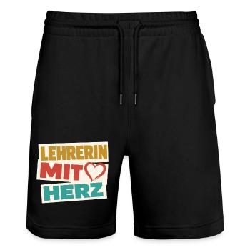 Lehrerin mit Herz!  - Stanley/Stella Unisex Bio Joggingshorts Trainer  - Schwarz - Vorne - Nik (191cm) & Marisol (170cm)