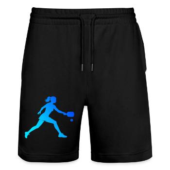 Idée cadeau amateur de pickleball pour son anniversaire - Short de jogging bio TRAINER Stanley/Stella unisexe - noir - Devant - Nik (191cm) & Marisol (170cm)
