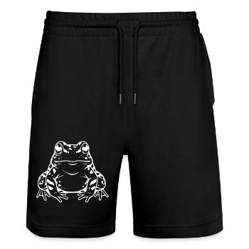 White Frog Gift - Stanley/Stella Trainer Unisex Organic Jogging Shorts - black - Front - Nik (191cm) & Marisol (170cm)