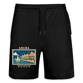Aruba Oranjestad Vintage Reisemarke - Stanley/Stella Unisex Bio Joggingshorts Trainer  - Schwarz - Vorne - Nik (191cm) & Marisol (170cm)