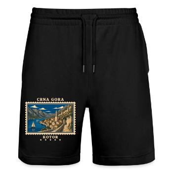 Montenegro Kotor Vintage Reisemarke - Stanley/Stella Unisex Bio Joggingshorts Trainer  - Schwarz - Vorne - Nik (191cm) & Marisol (170cm)