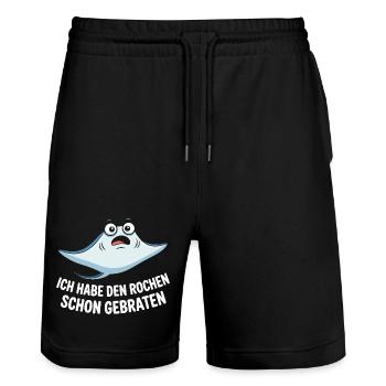 Rochen Schon Gebraten Stachelrochen Manta Rochen - Stanley/Stella Unisex Bio Joggingshorts Trainer  - Schwarz - Vorne - Nik (191cm) & Marisol (170cm)
