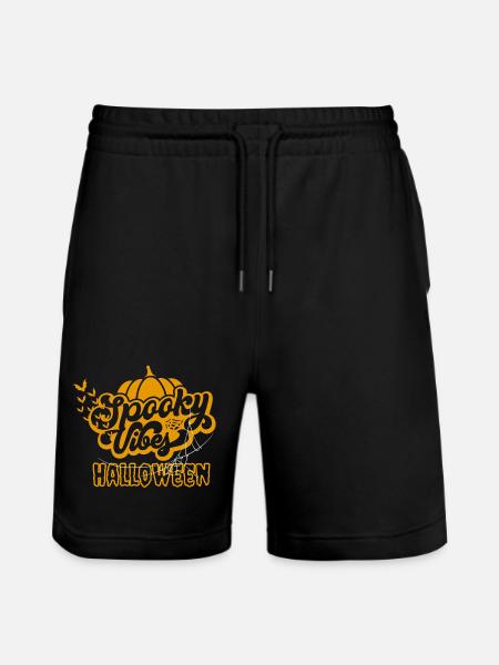 Spooky Vibes Halloween Pumpkin Bat Design - Stanley/Stella Trainer Unisex Organic Jogging Shorts - black