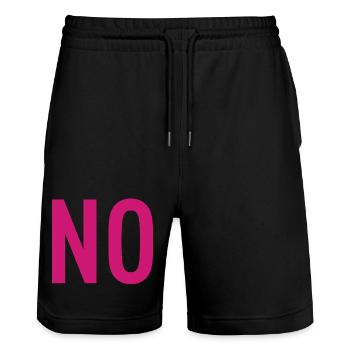NO – Pink Typography Statement - Stanley/Stella Trainer Unisex Organic Jogging Shorts - black - Front - Nik (191cm) & Marisol (170cm)