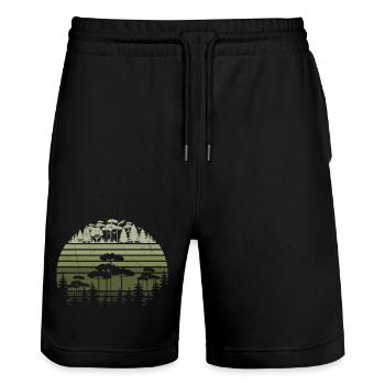 Bäume Tierwelt Natur Berge Abenteuer Wald - Stanley/Stella Unisex Bio Joggingshorts Trainer  - Schwarz - Vorne - Nik (191cm) & Marisol (170cm)