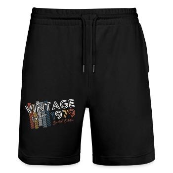 45th Birthday Vintage September 1979 Vintage 79 - Stanley/Stella Trainer Unisex Organic Jogging Shorts - black - Front - Nik (191cm) & Marisol (170cm)