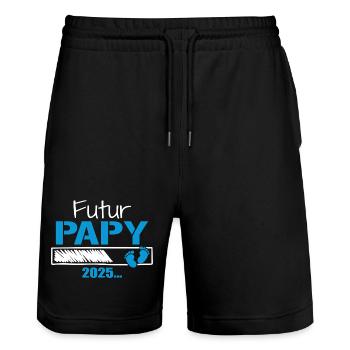 Futur Papy 2025 Cadeau Bientôt Grand-Père - Short de jogging bio TRAINER Stanley/Stella unisexe - noir - Devant - Nik (191cm) & Marisol (170cm)