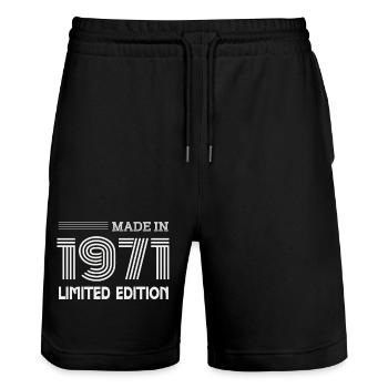 1971 Geburtstagsgeschenkidee 1971 - Stanley/Stella Unisex Bio Joggingshorts Trainer  - Schwarz - Vorne - Nik (191cm) & Marisol (170cm)