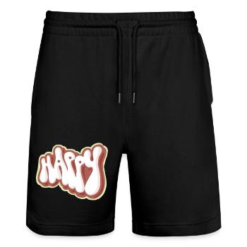 Happy - Stanley/Stella Trainer Unisex Organic Jogging Shorts - black - Front - Nik (191cm) & Marisol (170cm)