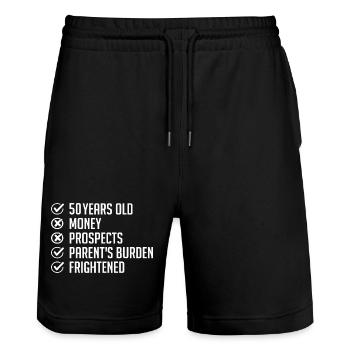 50 ans Humour cadeau 50e Anniversaire drôle 50 ans - Short de jogging bio TRAINER Stanley/Stella unisexe - noir - Devant - Nik (191cm) & Marisol (170cm)