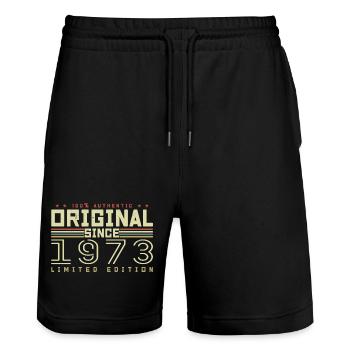 Original 1973 Geburtstagsgeschenk 1973 Retro 1973 - Stanley/Stella Unisex Bio Joggingshorts Trainer  - Schwarz - Vorne - Nik (191cm) & Marisol (170cm)