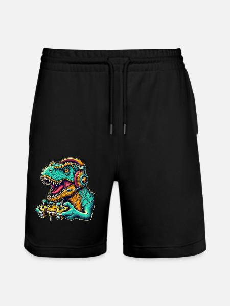 T Rex Dinosaur Gaming - Stanley/Stella Trainer Unisex Organic Jogging Shorts - black